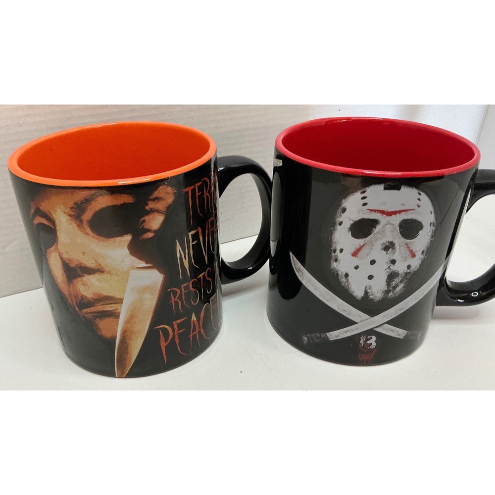 Silver Buffalo Horror Movie Mugs Michael Myers Jason Voorhees 20oz Set Black
